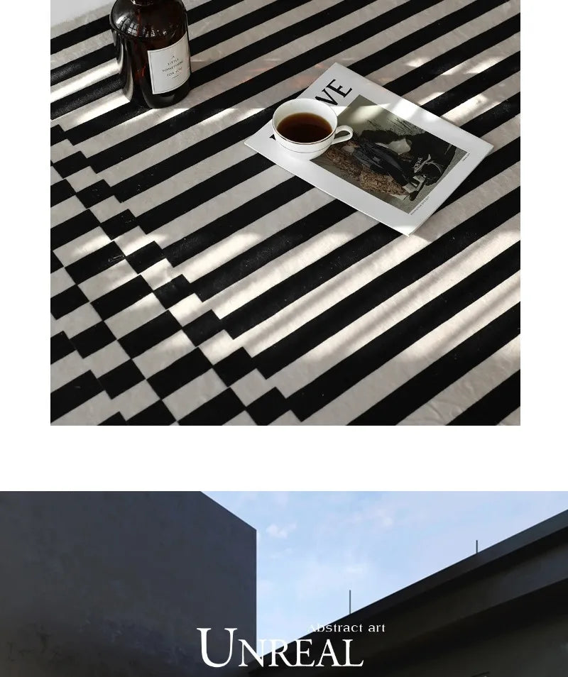 Black & White Plaid Plush Rug