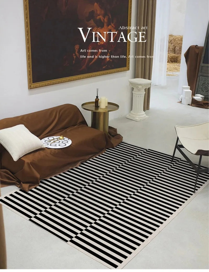 Black & White Plaid Plush Rug