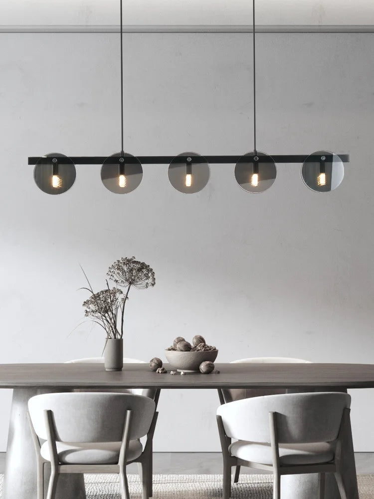 Nordic Glass Pendant Light | Smoke Grey & Gold | Dining Room & Living Room