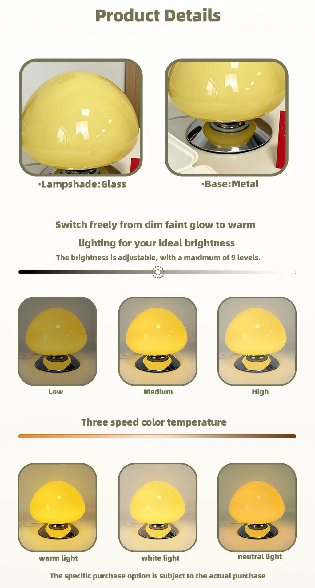 Mushroom Cove Glass Table Lamp – Dimmable Retro Bedside Light