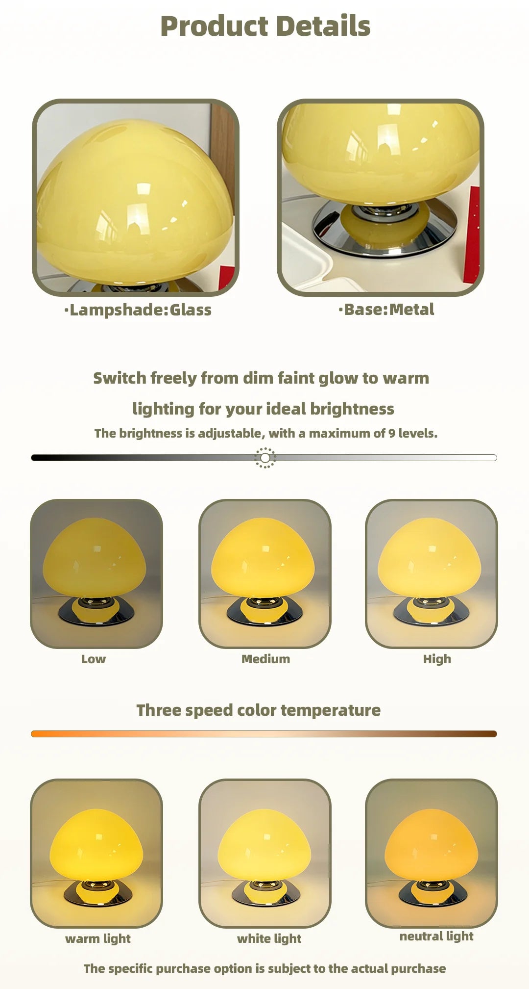 Mushroom Cove Glass Table Lamp – Dimmable Retro Bedside Light
