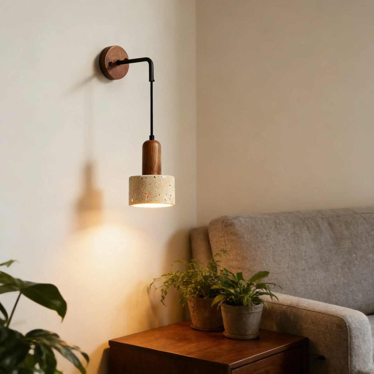 Travertine Stone Wabi-Sabi Wall Sconce | E27 LED Light for Bedroom, Living Room & Corridor