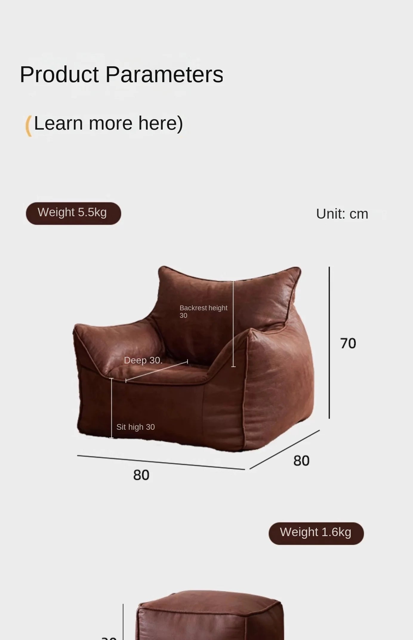 Momo Oversized Bean Bag Lounge Chair with Optional Ottoman