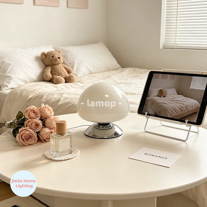 Mushroom Cove Glass Table Lamp – Dimmable Retro Bedside Light
