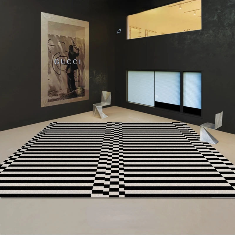 Black & White Plaid Plush Rug