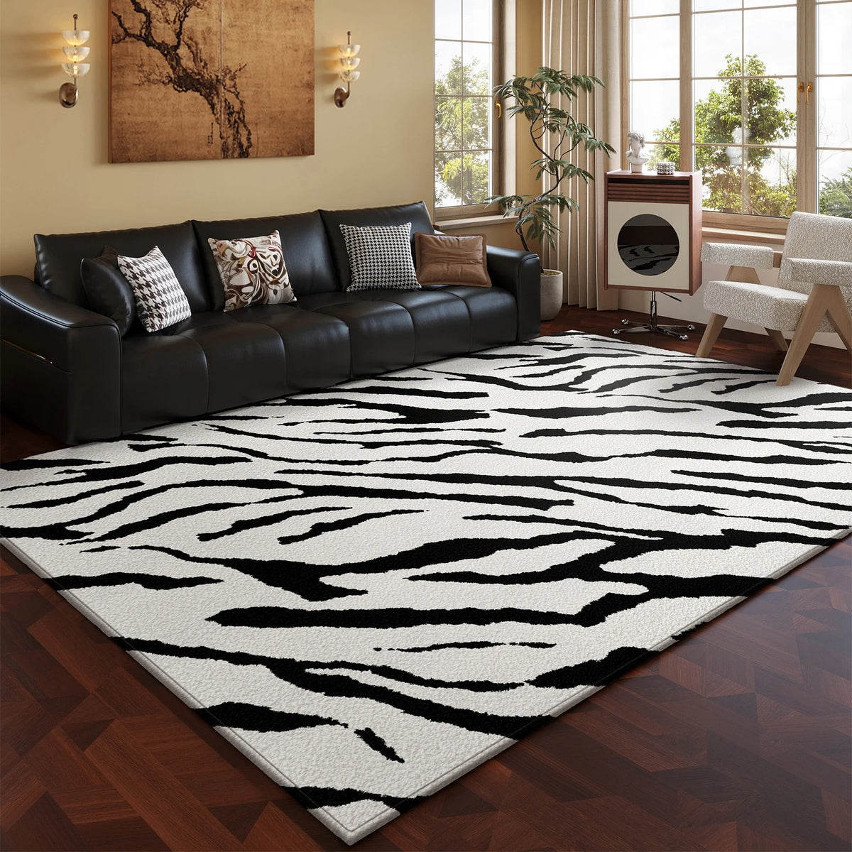 Black & White Zebra Rug | Plush Area Carpet for Living Room & Bedroom