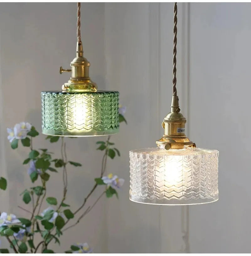 Nordic Ribbed Glass Pendant Light | Brass Copper E27