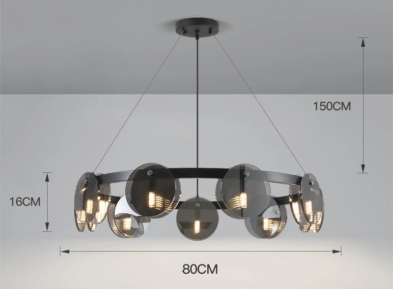 Nordic Glass Pendant Light | Smoke Grey & Gold | Dining Room & Living Room