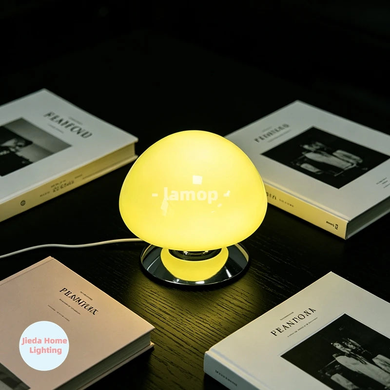 Mushroom Cove Glass Table Lamp – Dimmable Retro Bedside Light