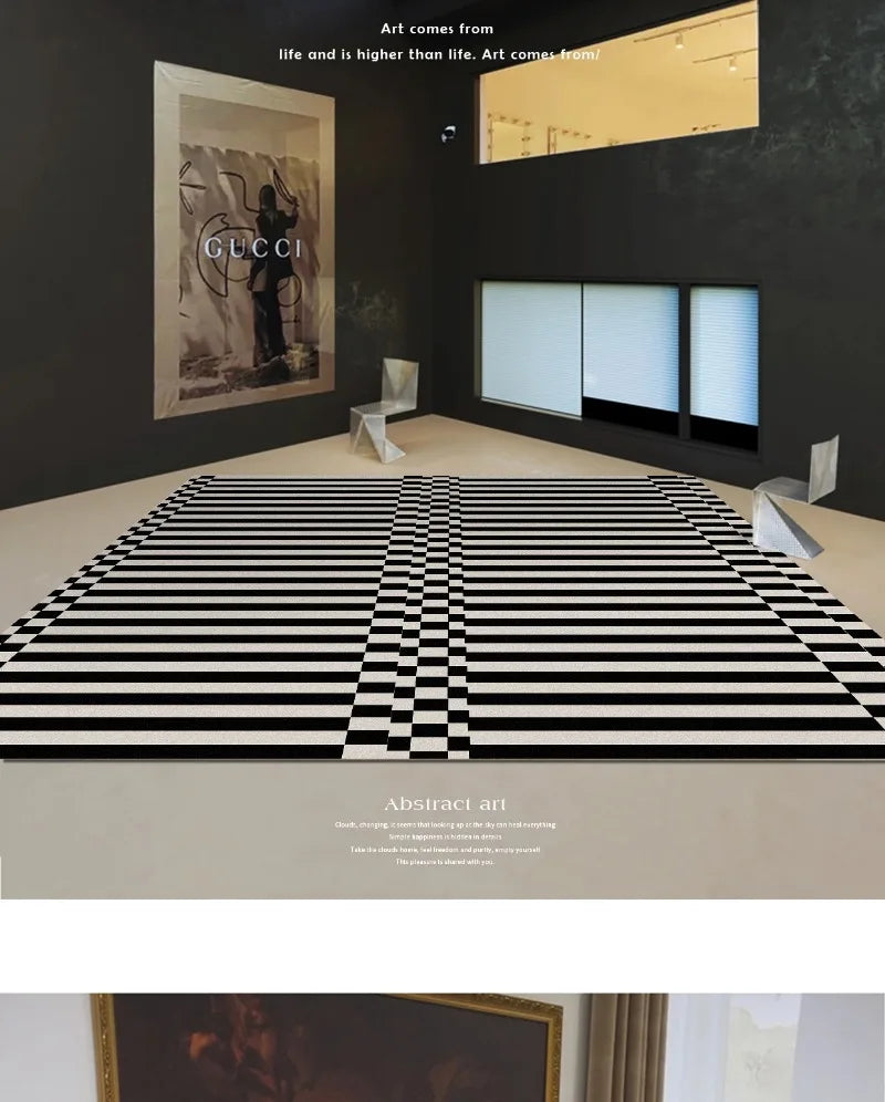 Black & White Plaid Plush Rug
