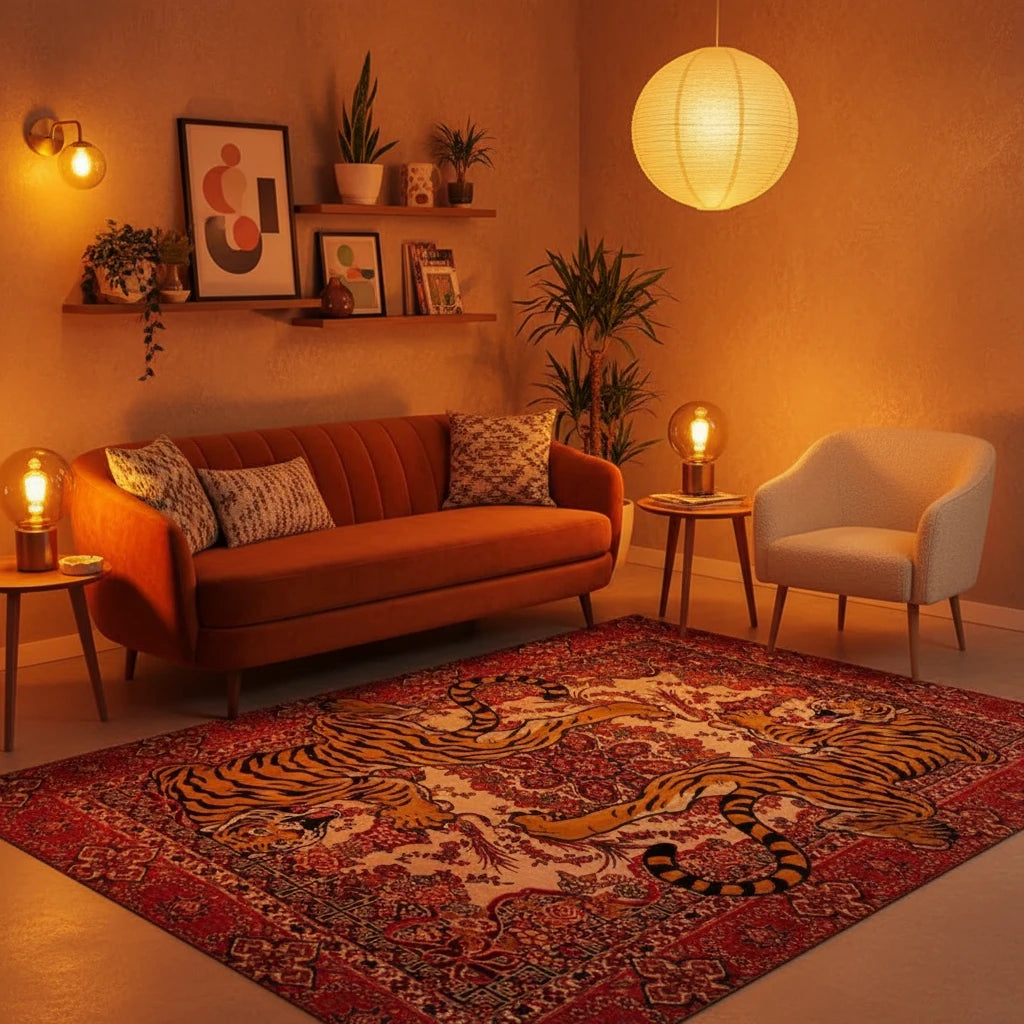Bohemian Tiger Print Area Rug | Soft Non-Slip Carpet