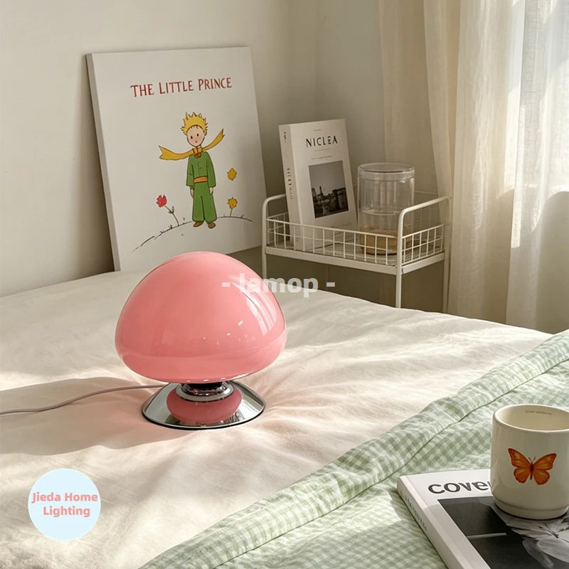 Mushroom Cove Glass Table Lamp – Dimmable Retro Bedside Light