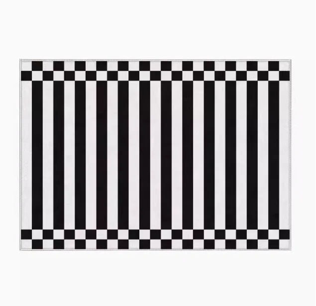 Black & White Plaid Plush Area Rug | Soft Fluffy Carpet for Living Room & Bedroom