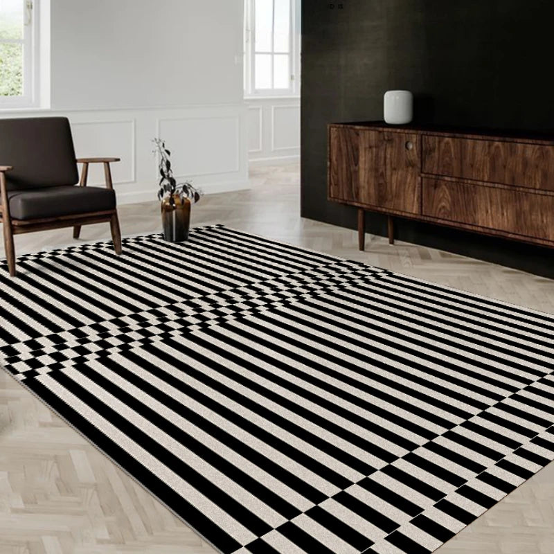 Black & White Plaid Plush Rug