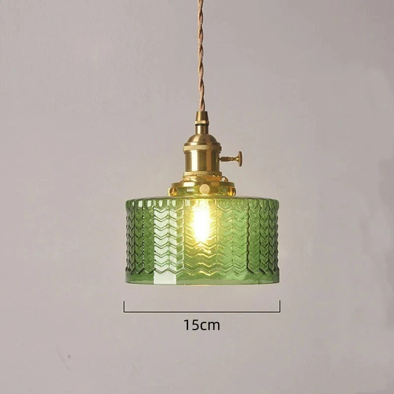 Nordic Ribbed Glass Pendant Light | Brass Copper E27