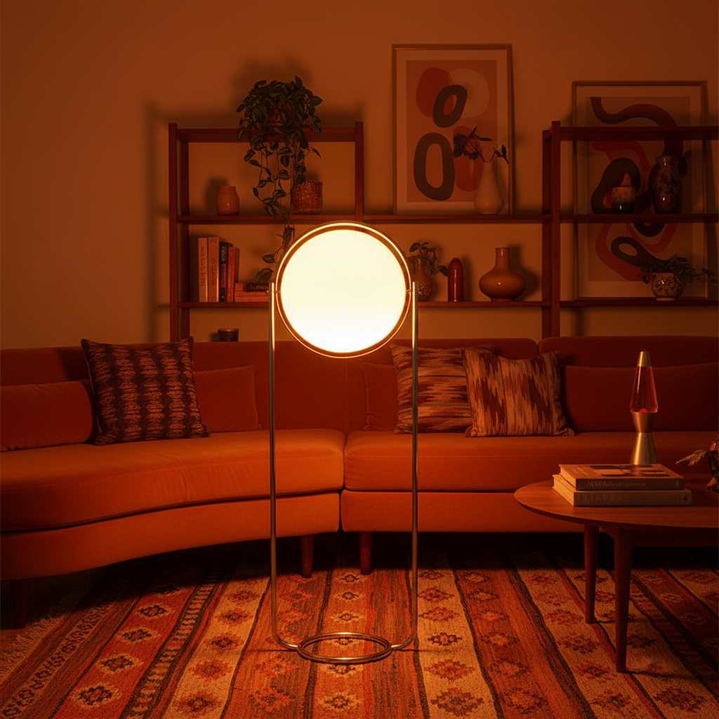 Chrome Globe Floor Lamp | Sculptural Art Deco | White or Amber Acrylic