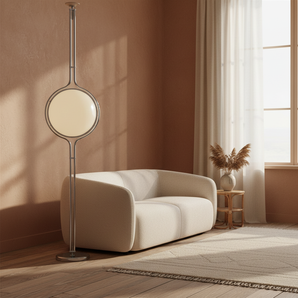 Chrome Globe Floor Lamp | Sculptural Art Deco | White or Amber Acrylic