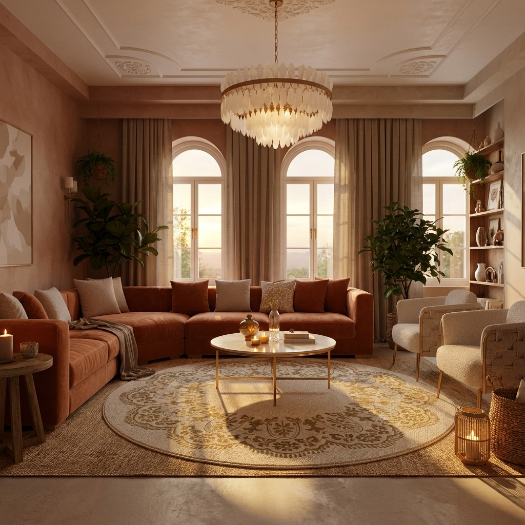 Floral Medallion Round Area Rug | Plush European-Style Carpet for Living Room & Bedroom