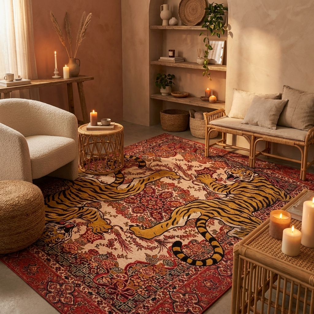 Bohemian Tiger Print Area Rug | Soft Non-Slip Carpet