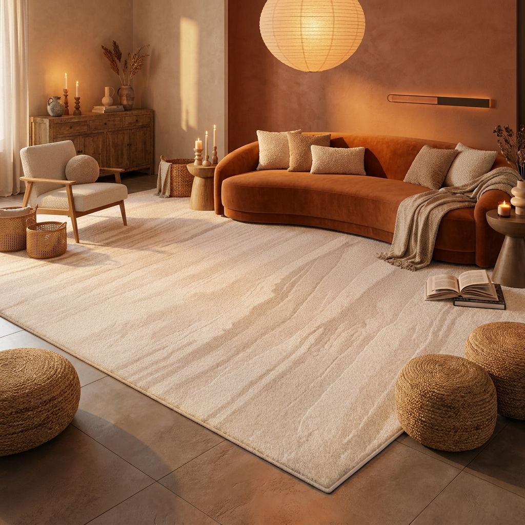 Cream Abstract Area Rug | Soft Plush Watercolour Carpet for Living Room & Bedroom