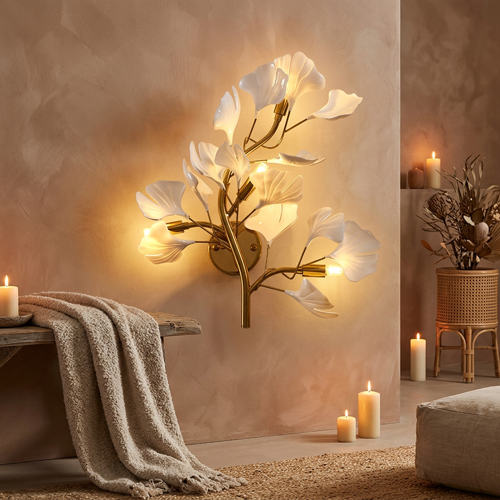 Luxury Acrylic Ginkgo Leaf Wall Lamp | Dimmable LED Gold
