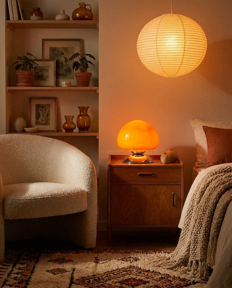 Mushroom Cove Glass Table Lamp – Dimmable Retro Bedside Light