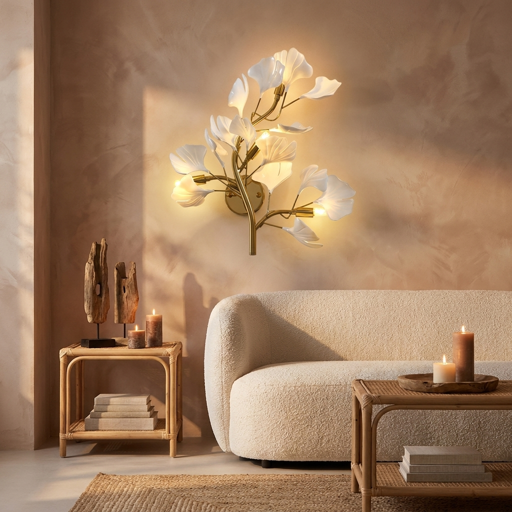 Luxury Acrylic Ginkgo Leaf Wall Lamp | Dimmable LED Gold