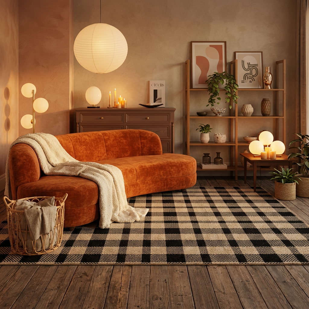 Black & White Plaid Plush Area Rug | Soft Fluffy Carpet for Living Room & Bedroom