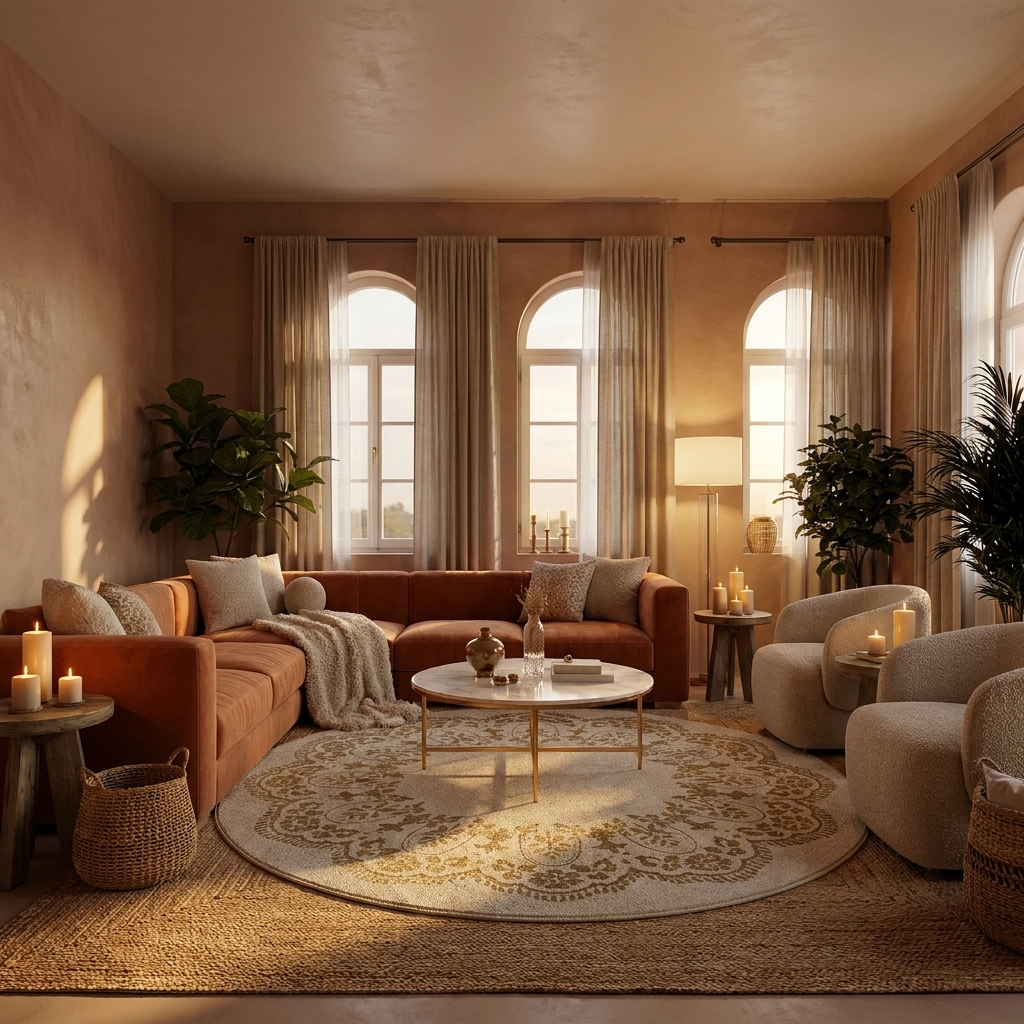 Floral Medallion Round Area Rug | Plush European-Style Carpet for Living Room & Bedroom