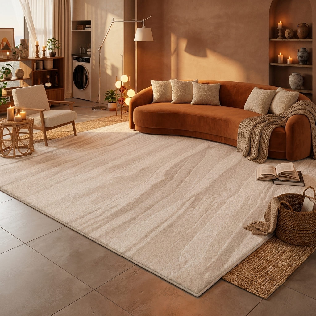 Cream Abstract Area Rug | Soft Plush Watercolour Carpet for Living Room & Bedroom