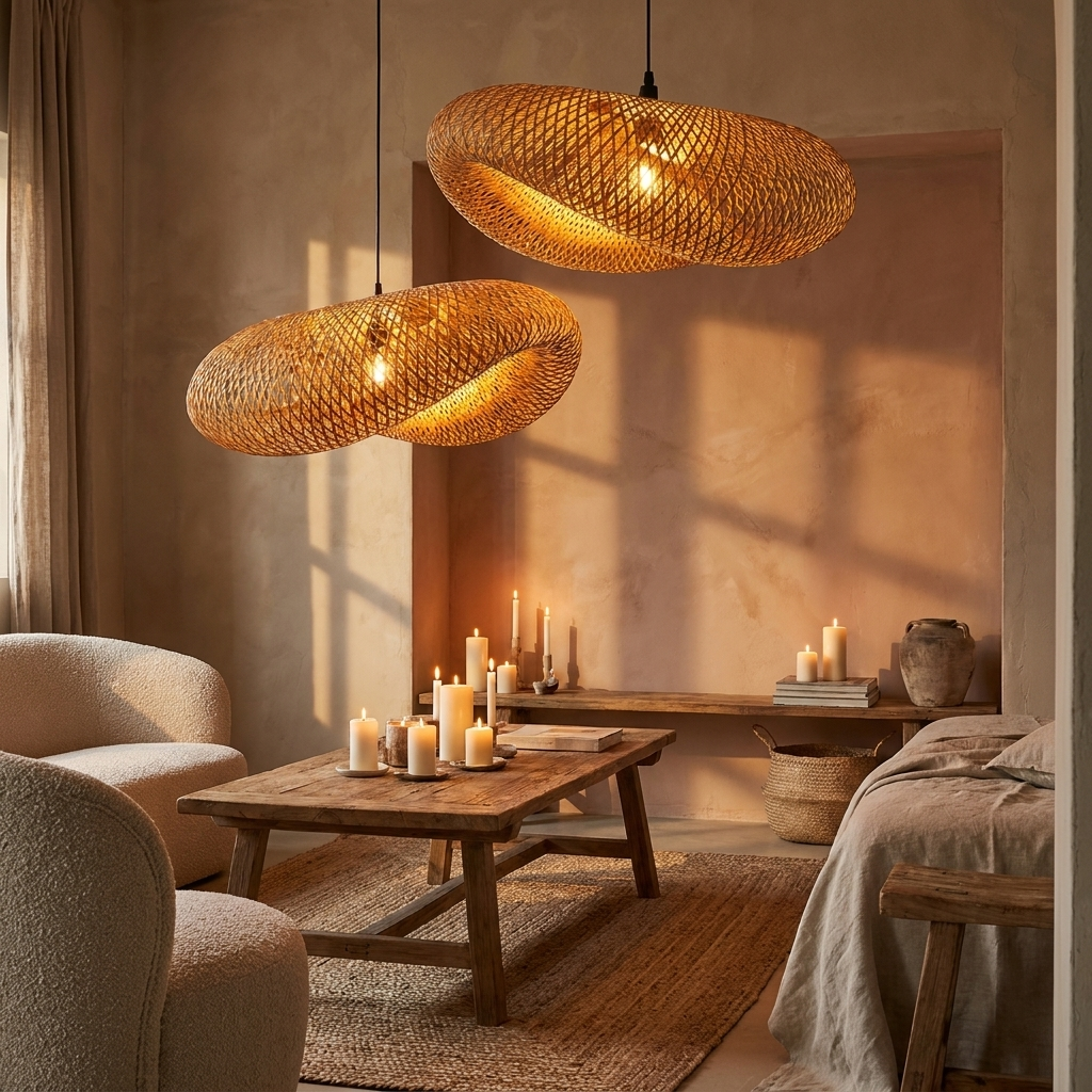 Bamboo Pendant Light | Handwoven Rattan Hanging Lamp