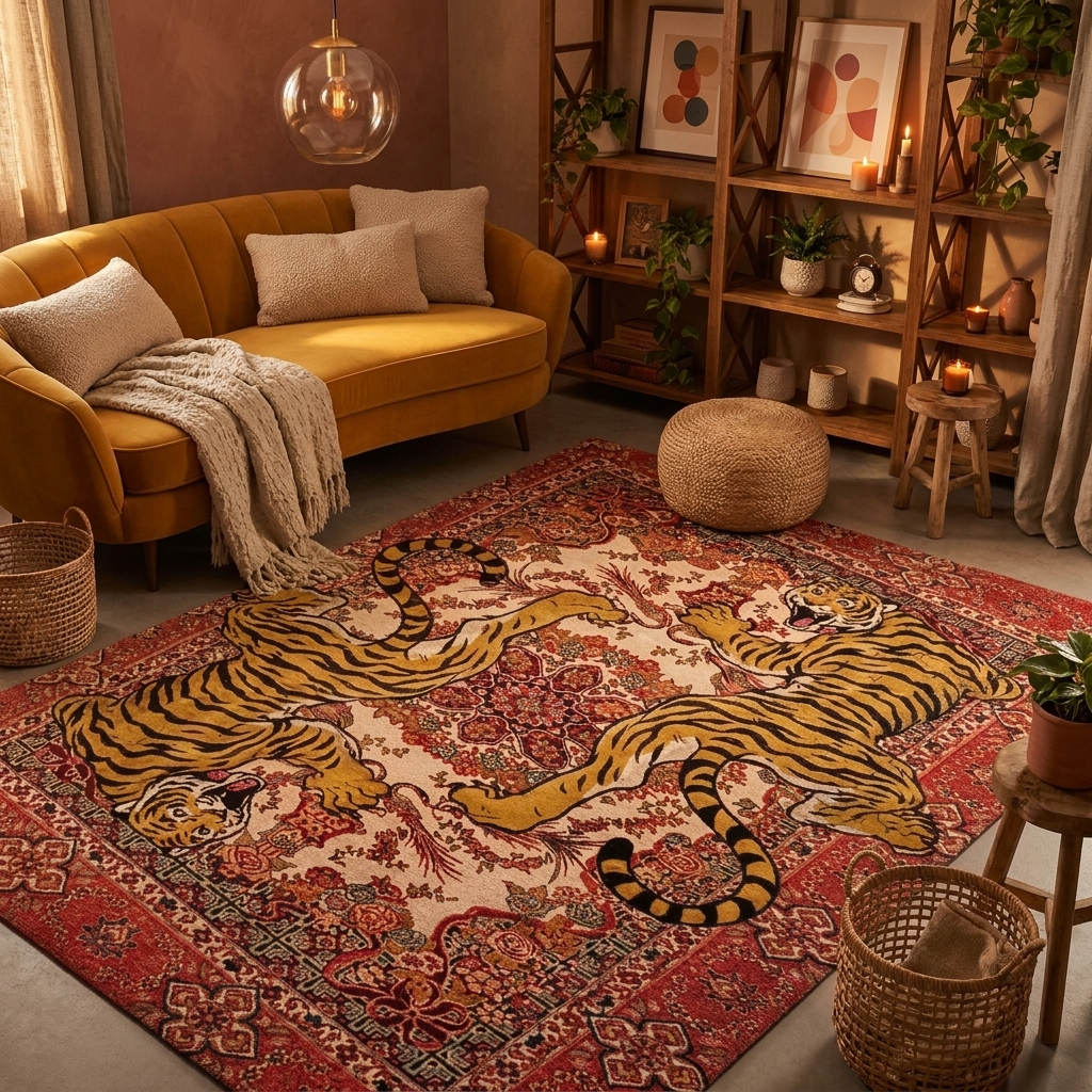 Bohemian Tiger Print Area Rug | Soft Non-Slip Carpet