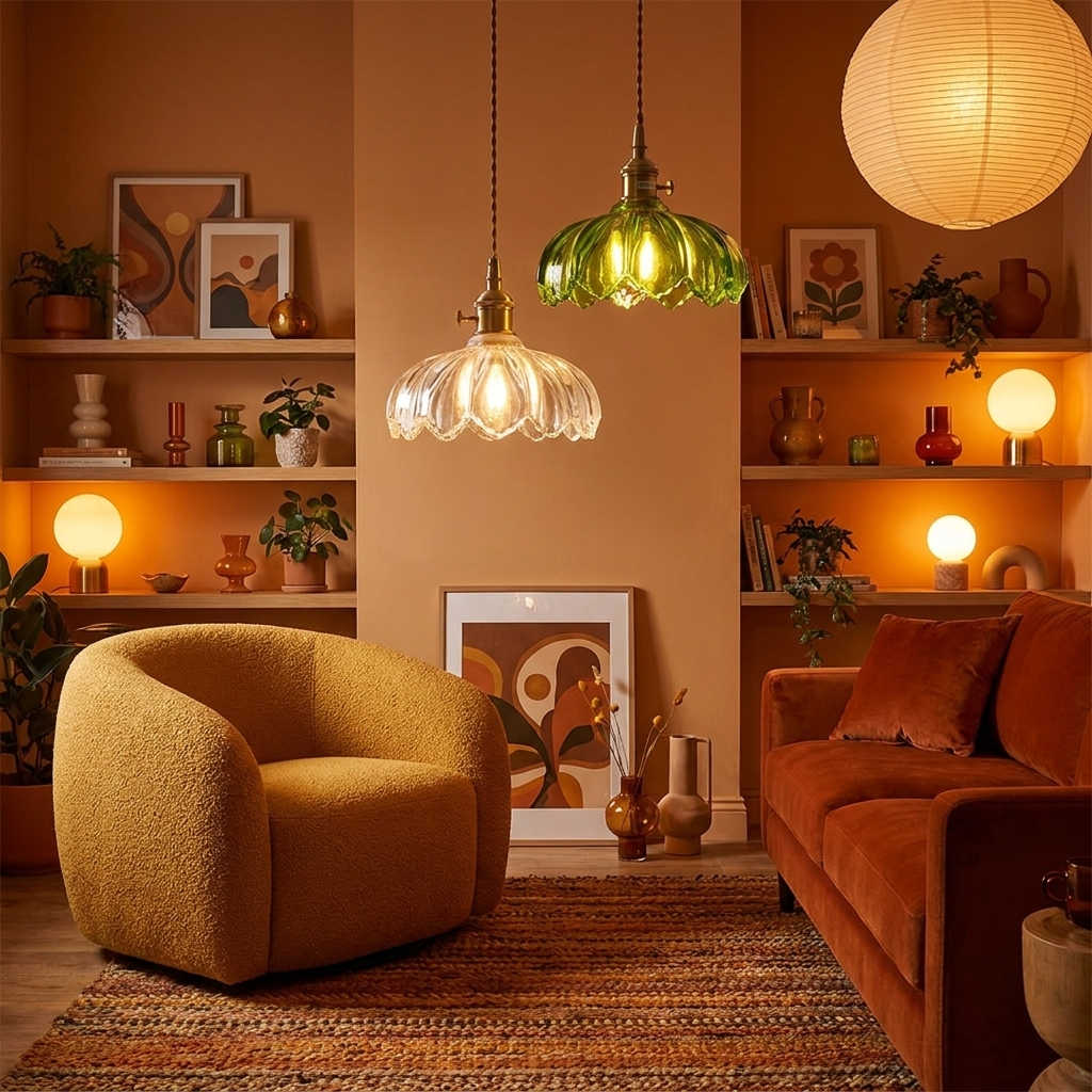 Nordic Ribbed Glass Pendant Light | Brass Copper E27