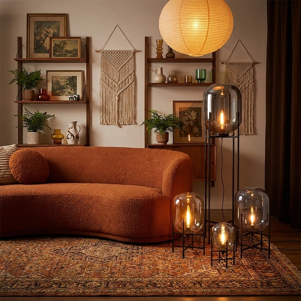 Nordic Luxury Glass LED Floor Lamp | Designer Standing Light for Living Room & Bedroom
