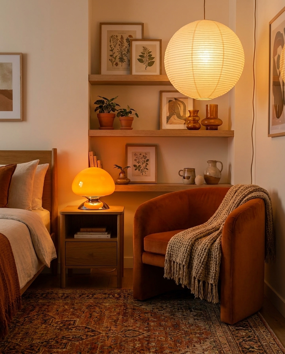 Mushroom Cove Glass Table Lamp – Dimmable Retro Bedside Light