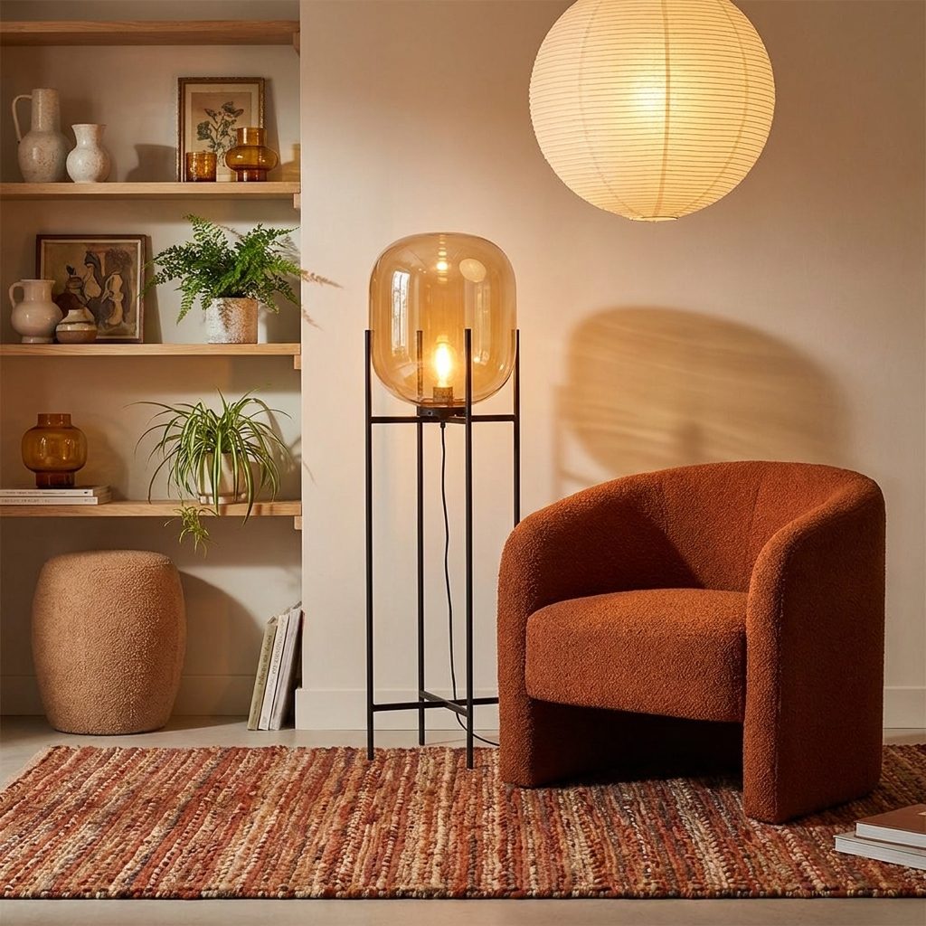 Nordic Luxury Glass LED Floor Lamp | Designer Standing Light for Living Room & Bedroom