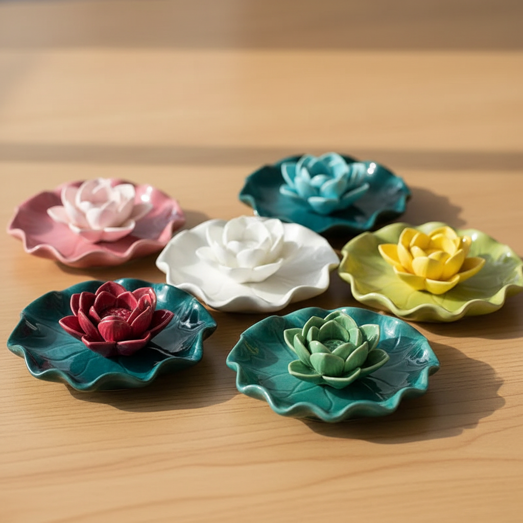 Ceramic Lotus Incense Burner | Handmade Zen Meditation Incense Holder for Home & Yoga Decor