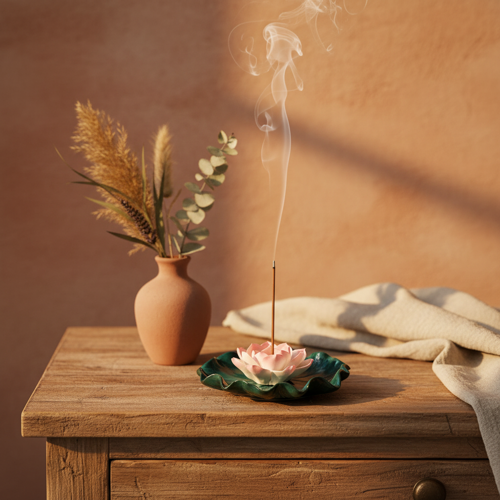 Ceramic Lotus Incense Burner | Handmade Zen Meditation Incense Holder for Home & Yoga Decor