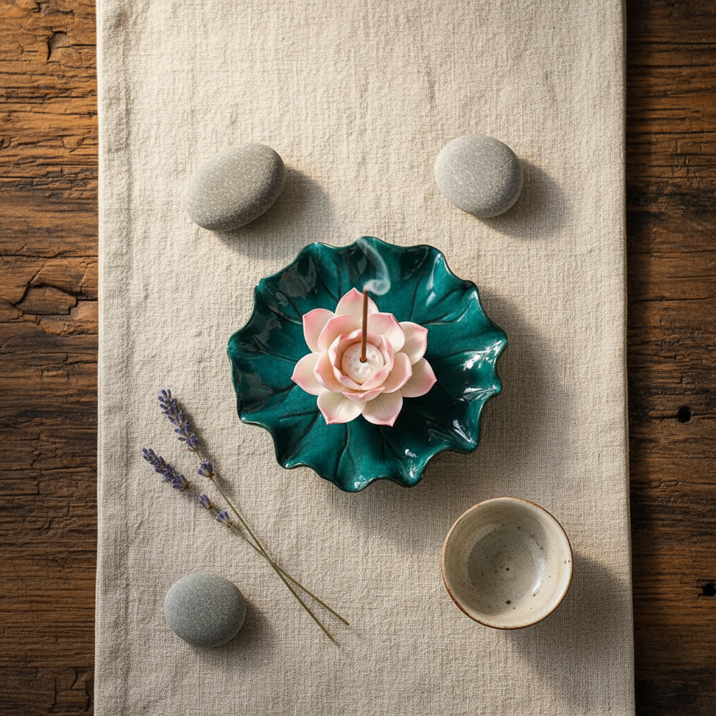 Ceramic Lotus Incense Burner | Handmade Zen Meditation Incense Holder for Home & Yoga Decor