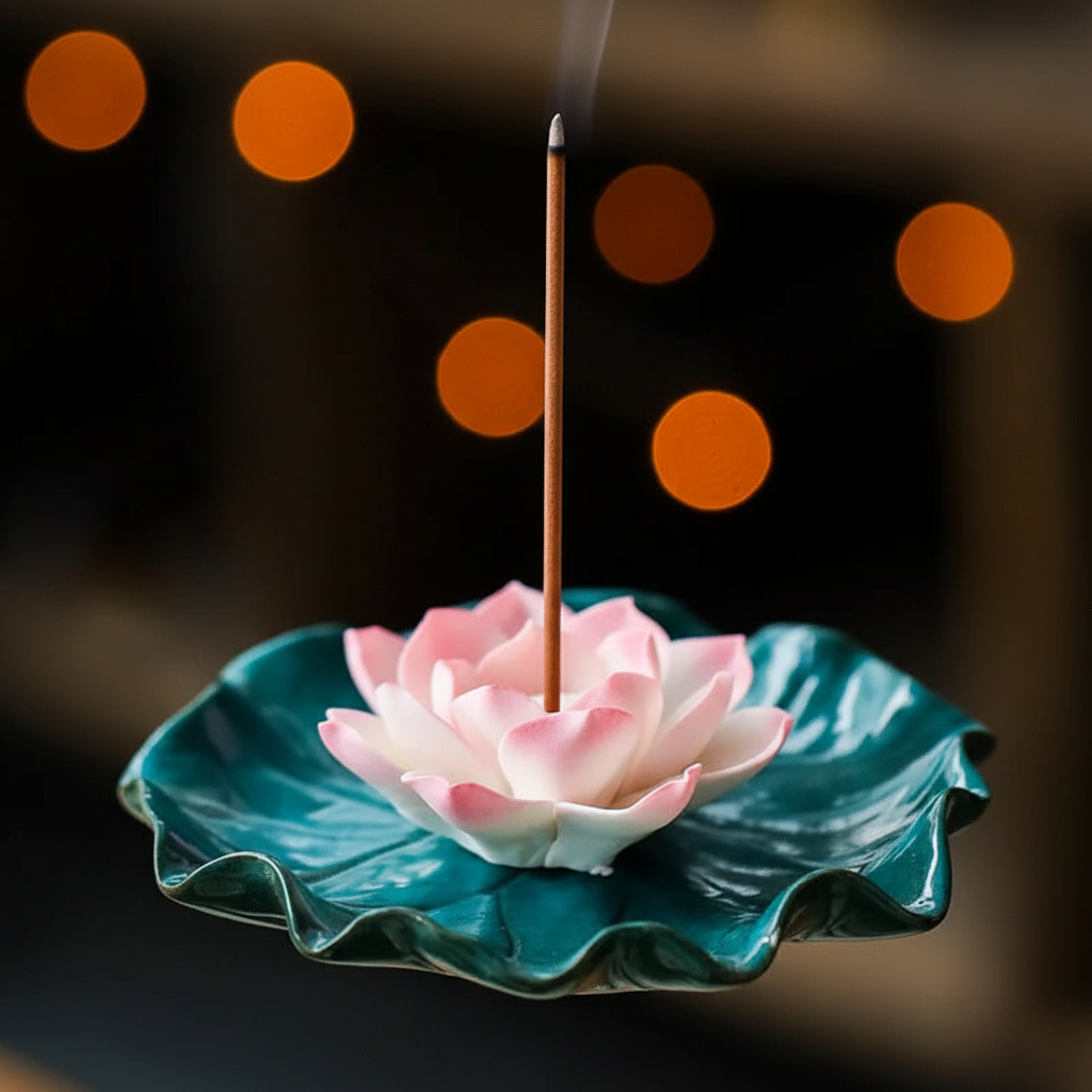 Ceramic Lotus Incense Burner | Handmade Zen Meditation Incense Holder for Home & Yoga Decor