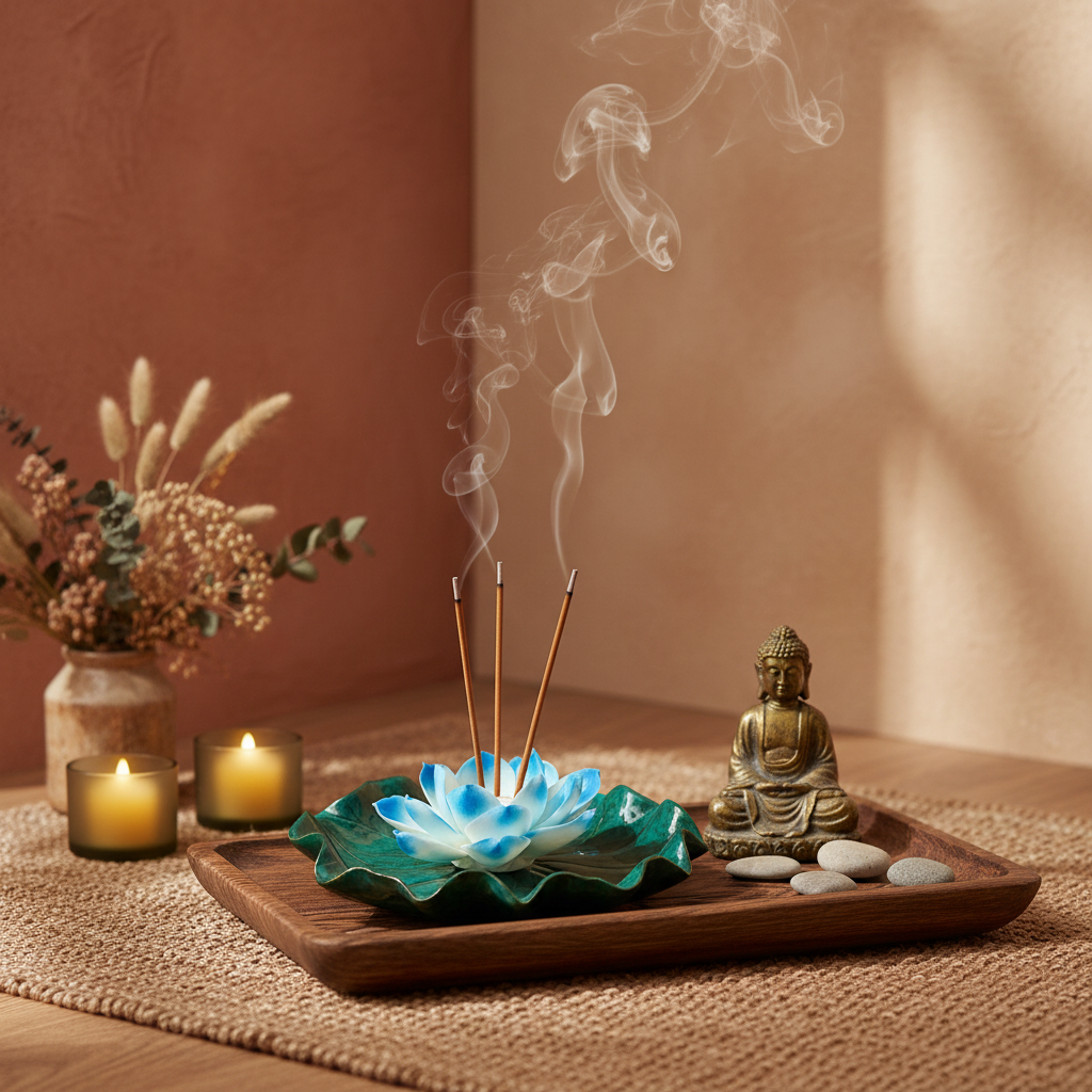Ceramic Lotus Incense Burner | Handmade Zen Meditation Incense Holder for Home & Yoga Decor