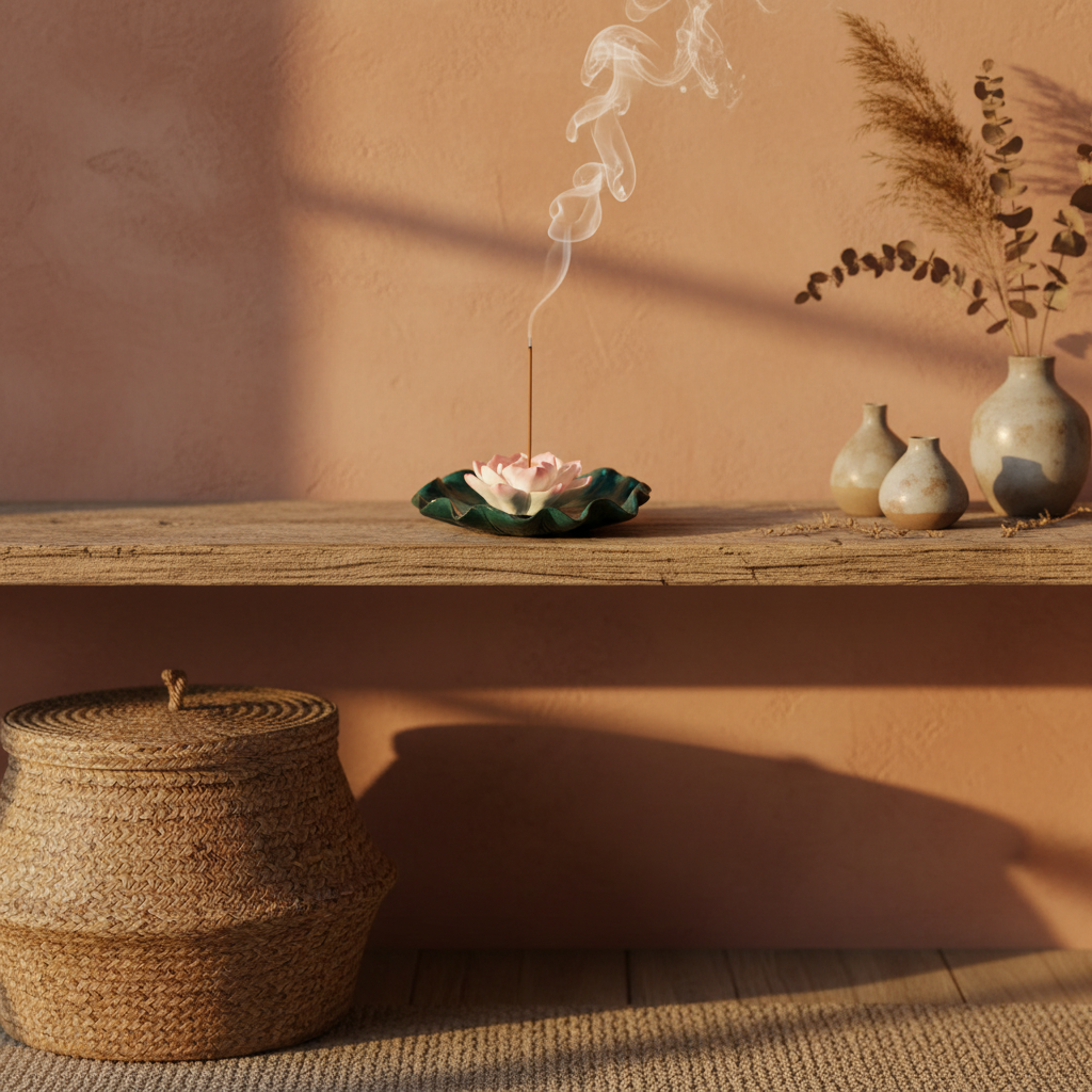 Ceramic Lotus Incense Burner | Handmade Zen Meditation Incense Holder for Home & Yoga Decor