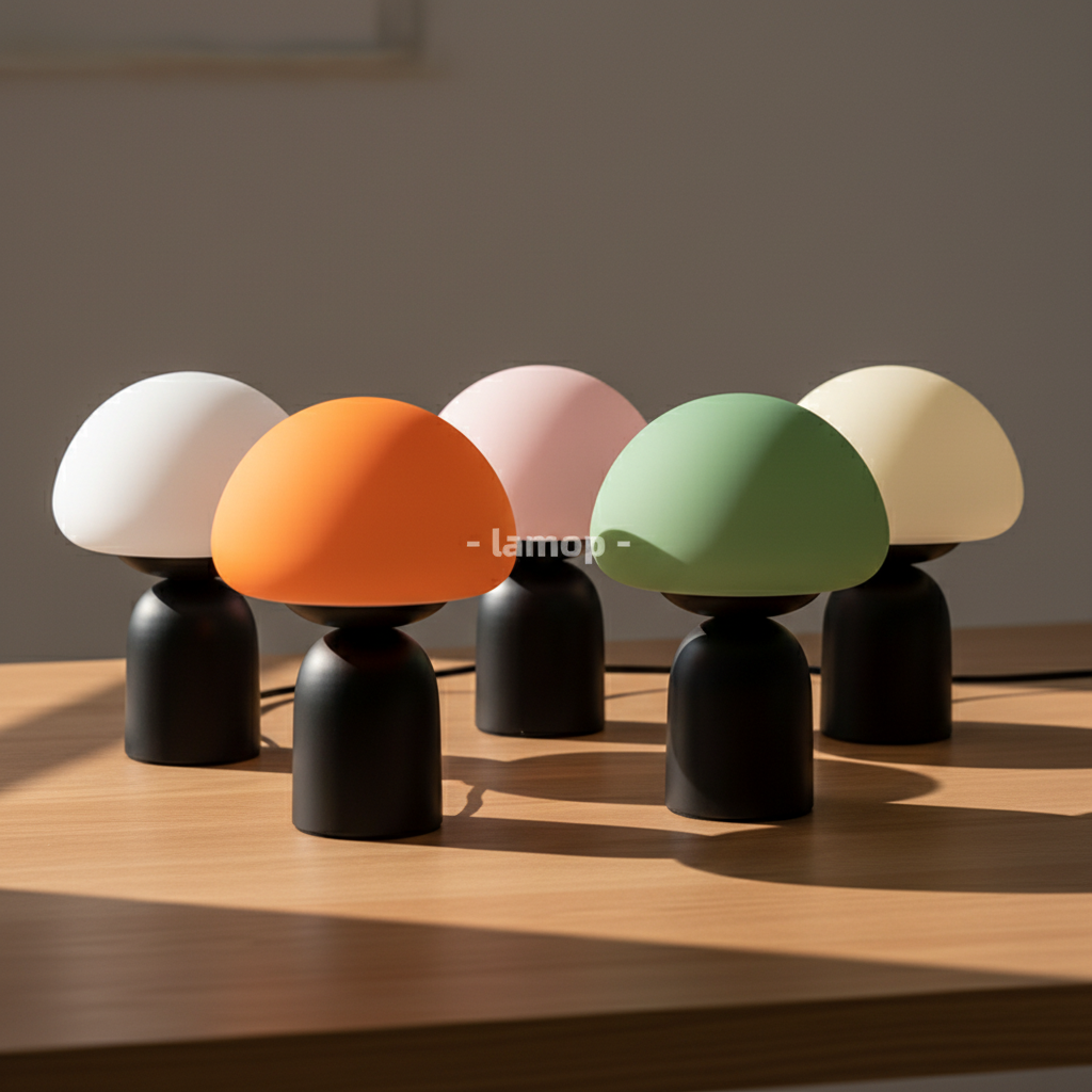 Murano Glass Dome Mushroom Table Lamp | Matte Black Bedside Lamp for Living Room & Bedroom