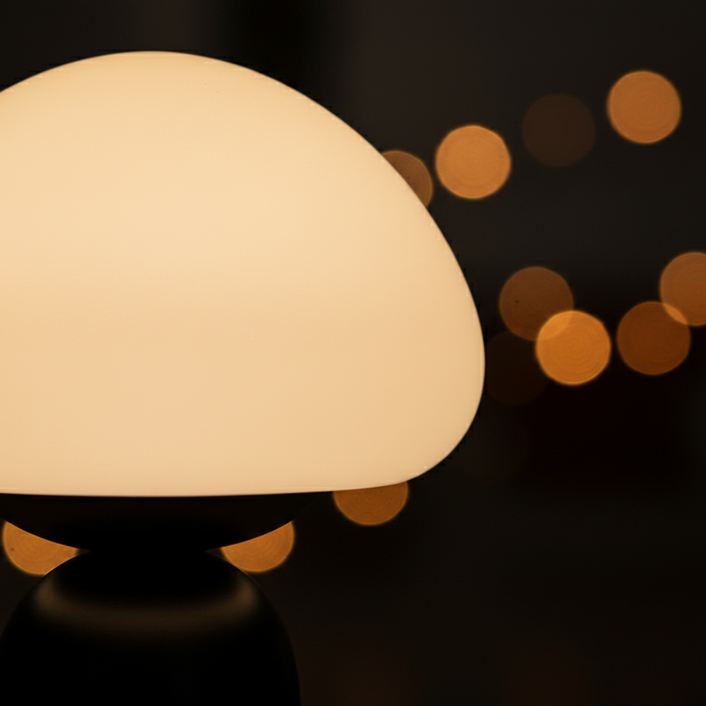 Murano Glass Dome Mushroom Table Lamp | Matte Black Bedside Lamp for Living Room & Bedroom