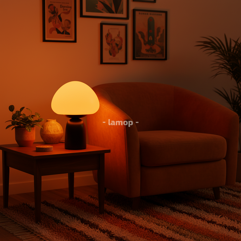 Murano Glass Dome Mushroom Table Lamp | Matte Black Bedside Lamp for Living Room & Bedroom