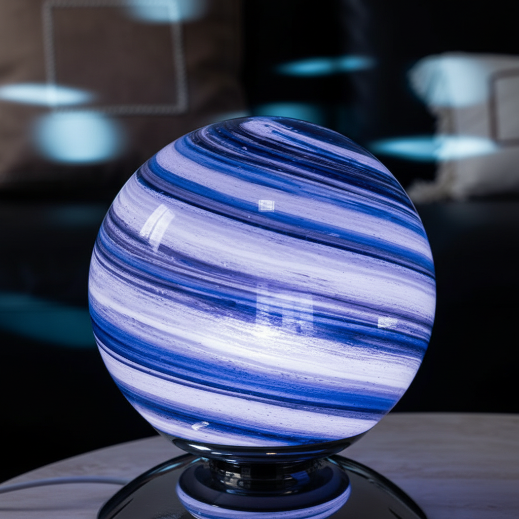 Streaked Orbit Sphere Glass Table Lamp | Italian Retro Bedside Lamp for Bedroom & Living Room